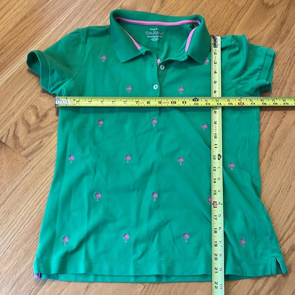 Lilly Pulitzer chic fit palm tree embroidered s/s green polo shirt size M - Picture 4 of 8